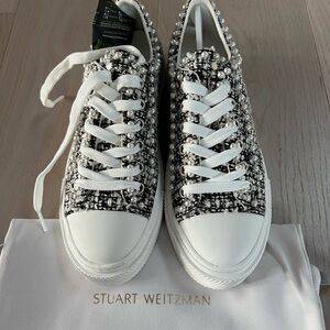Brand new Stuart Weitzman (Goldie Sneaker) tweed/black with pearl